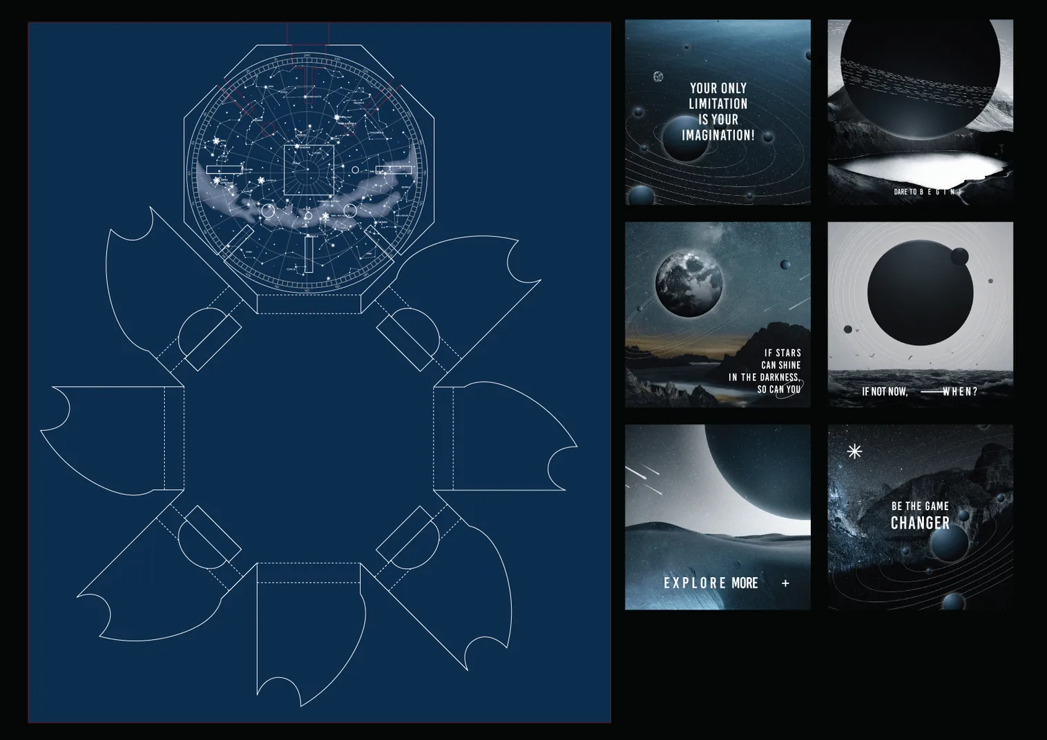 Structural study — the dieline and the graphic developed against each other rather than in sequence.