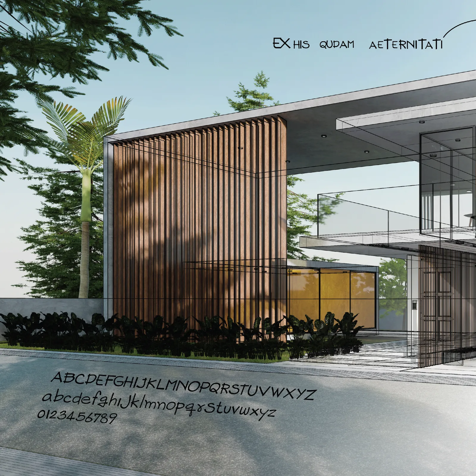 Set at environmental scale, where the lettering's origin in drafting is most legible.
